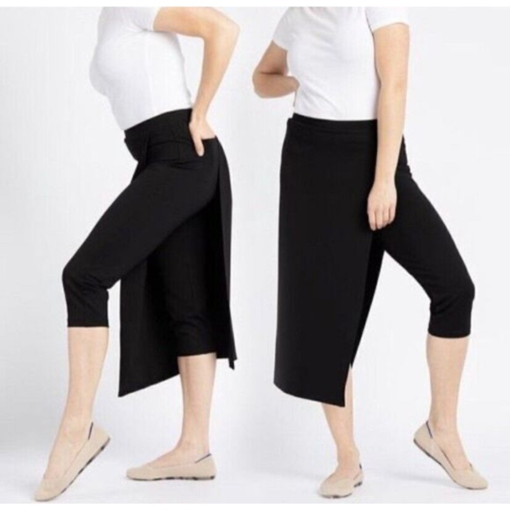 Betabrand The Sassiest Pants Overlay Combo Black Wrap Maxi Skirt Pants Size M